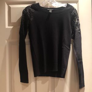 INC International Black Sweater w/ Lace Shoulders
